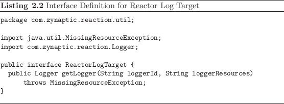 \begin{listing}
% latex2html id marker 374\begin{small}\begin{verbatim}packa...
...\end{small}
\caption{Interface Definition for Reactor Log Target}
\end{listing}
