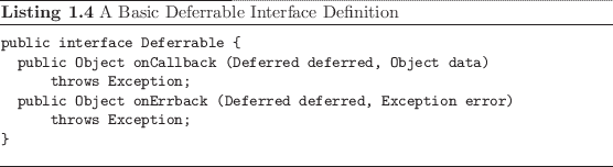 \begin{listing}
% latex2html id marker 103\begin{small}
\begin{verbatim}publ...
...atim}
\end{small}\caption{A Basic Deferrable Interface Definition}
\end{listing}
