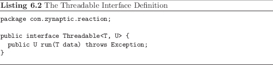 \begin{listing}
% latex2html id marker 1661\begin{small}\begin{verbatim}pack...
...verbatim} \end{small}\caption{The Threadable Interface Definition}
\end{listing}