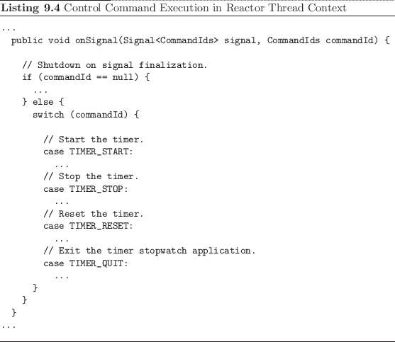 \begin{listing}
% latex2html id marker 2306\begin{small}\begin{verbatim}...
...
...mall}\caption{Control Command Execution in Reactor Thread Context}
\end{listing}